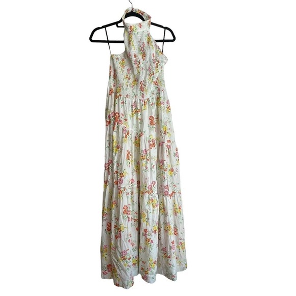 S/W/F Shirred Floral Print Halter Sleeveless Tiered Garden Party Dress Sz M NWT - Picture 6 of 13